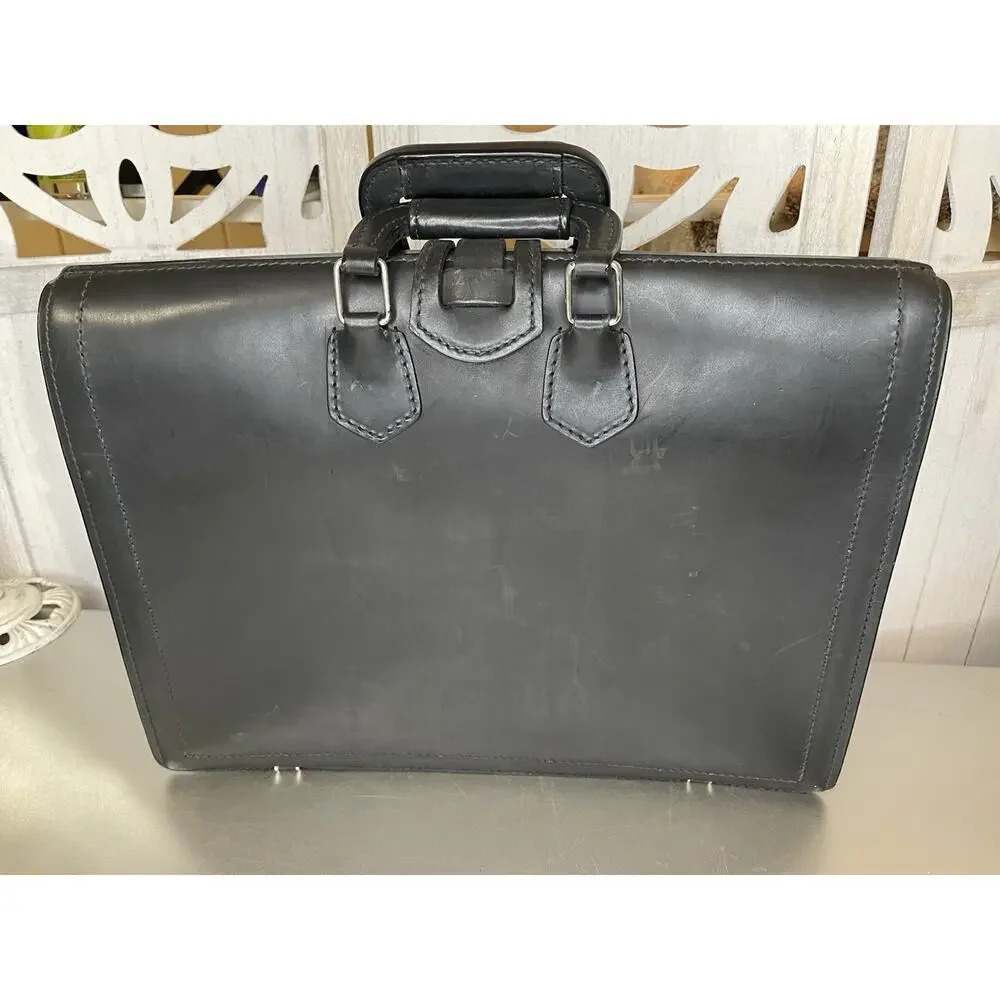 Schlesinger Black Smooth Leather Lawyer Briefcase Buckle & Combination Lock